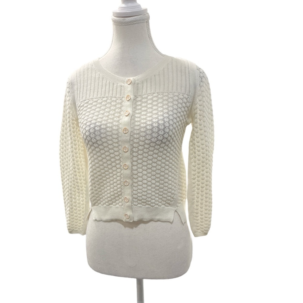 Anthropologie Sparrow Cropped Textured Knit Cardigan in White Size S - Picture 2 of 7